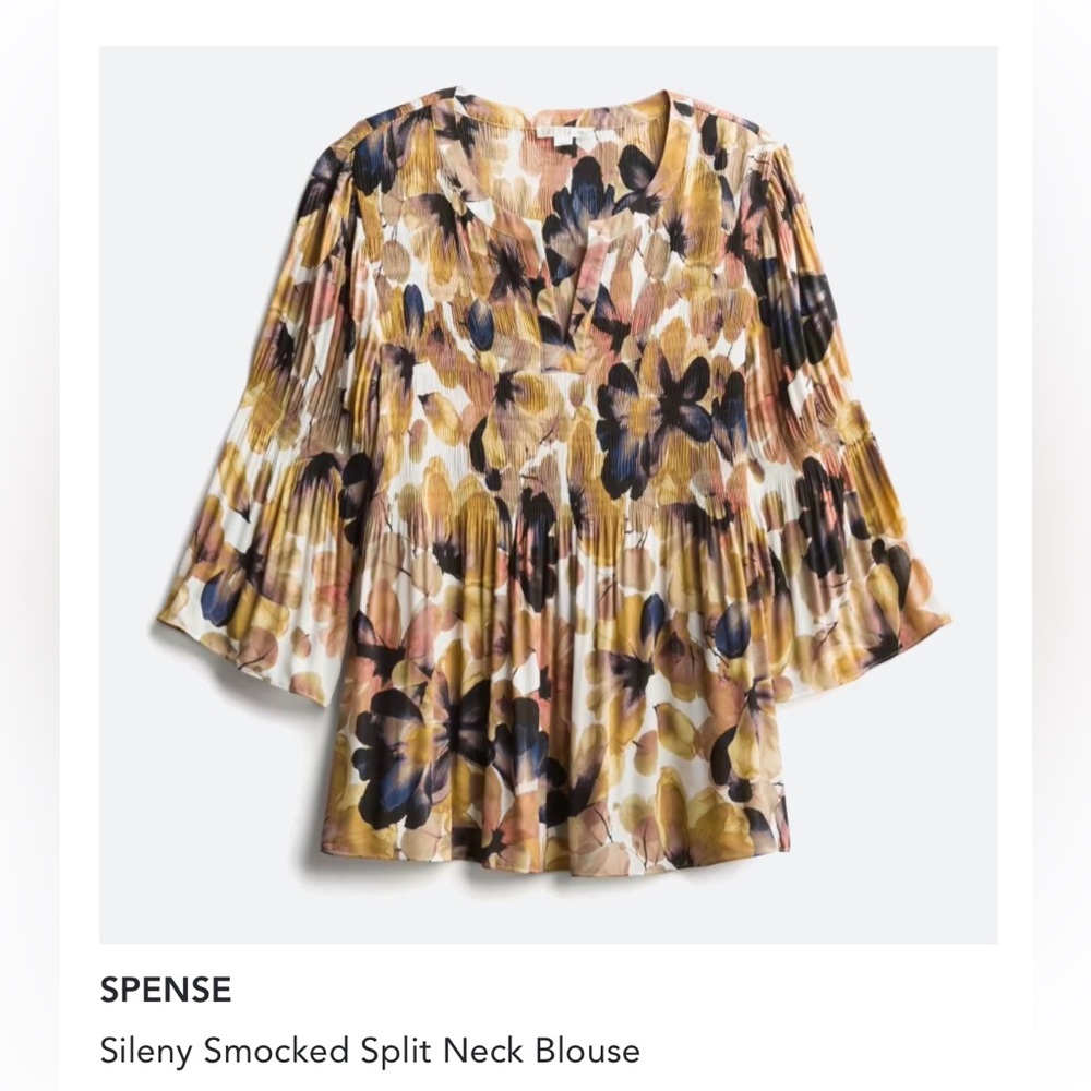 SPENSE - 1X - large floral smocked split neck blouse.  Worn a few times to work.